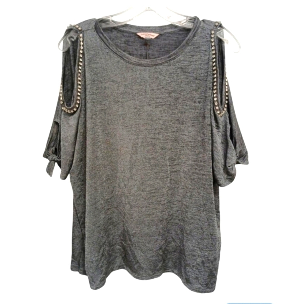 Juicy Couture Women's (Size XS) Rhinestone Cold Shoulder/Peek-A-Boo Sleeve Top